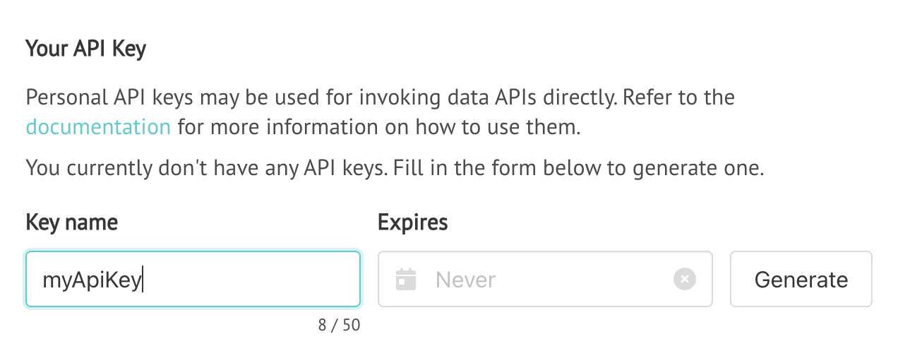 API key generation screenshot