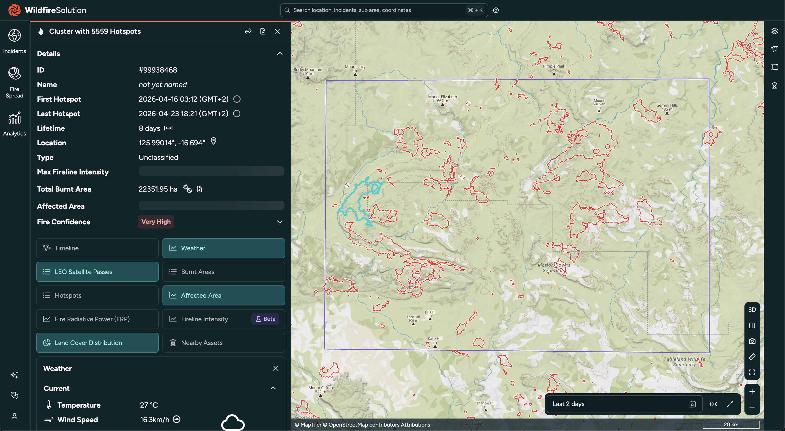 Cluster selected on the map