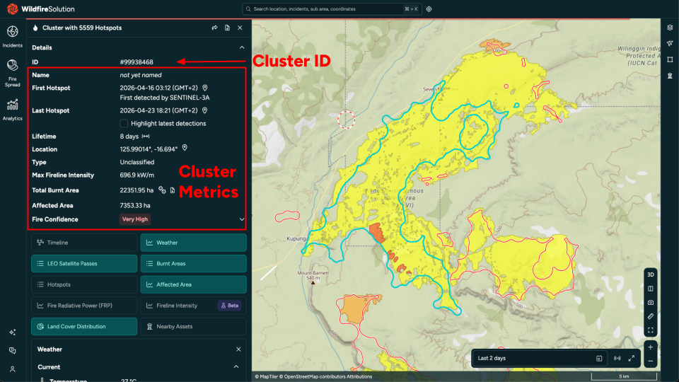 Cluster information panel — annotated