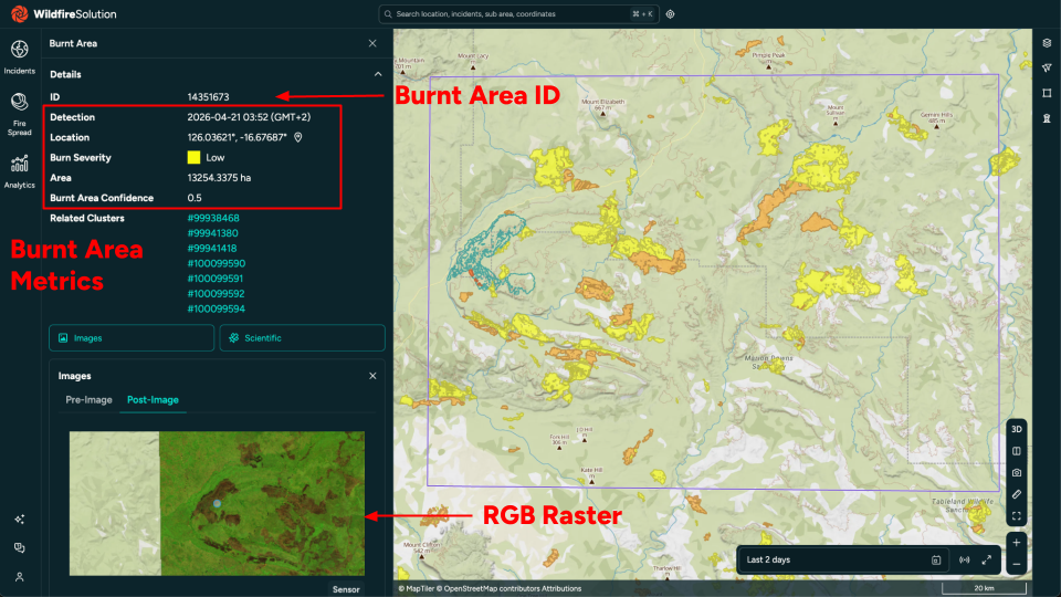 Selected burnt area — annotated